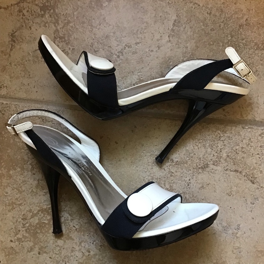 BEBE COLLECTION black and white slingback heels 7